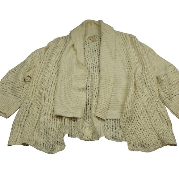 Michael Kors Womens XL Cardigan Chunky Sweater Linen Cotton Blend Open Knit - Picture 1 of 7